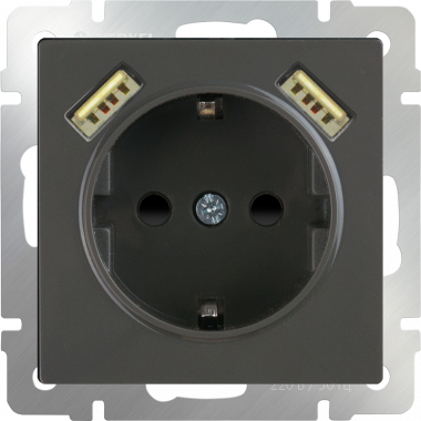 Розетка с заземлением, шторками и USBх2 (серо-коричневый WL07-SKGS-USBx2-IP20 — Multielectrika