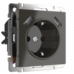 Розетка с заземлением, шторками и USBх2 (серо-коричневый WL07-SKGS-USBx2-IP20 &mdash; Multielectrika