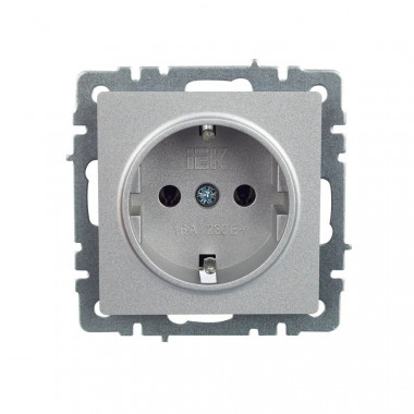Розетка с заземлением без защитных шторок 16А IEK Brite РС11-1-0-БрА алюминий — Multielectrika