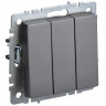 Выключатель трехклавишный 10А IEK Brite ВС10-3-0-БрС сталь