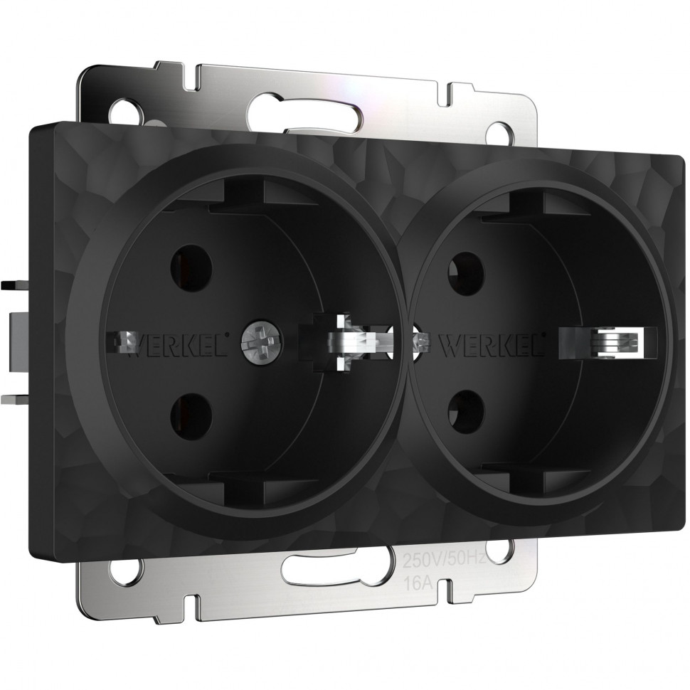 Розетка двойная с заземлением (Hammar черный) W1272008 фото 1 &mdash; Multielectrika