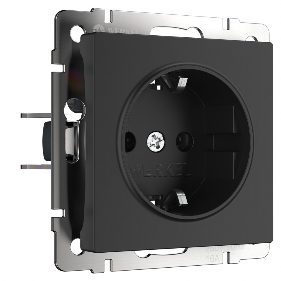 Розетка с заземлением, безвинтовой зажим (черный матовый) W1171308 фото 1 &mdash; Multielectrika