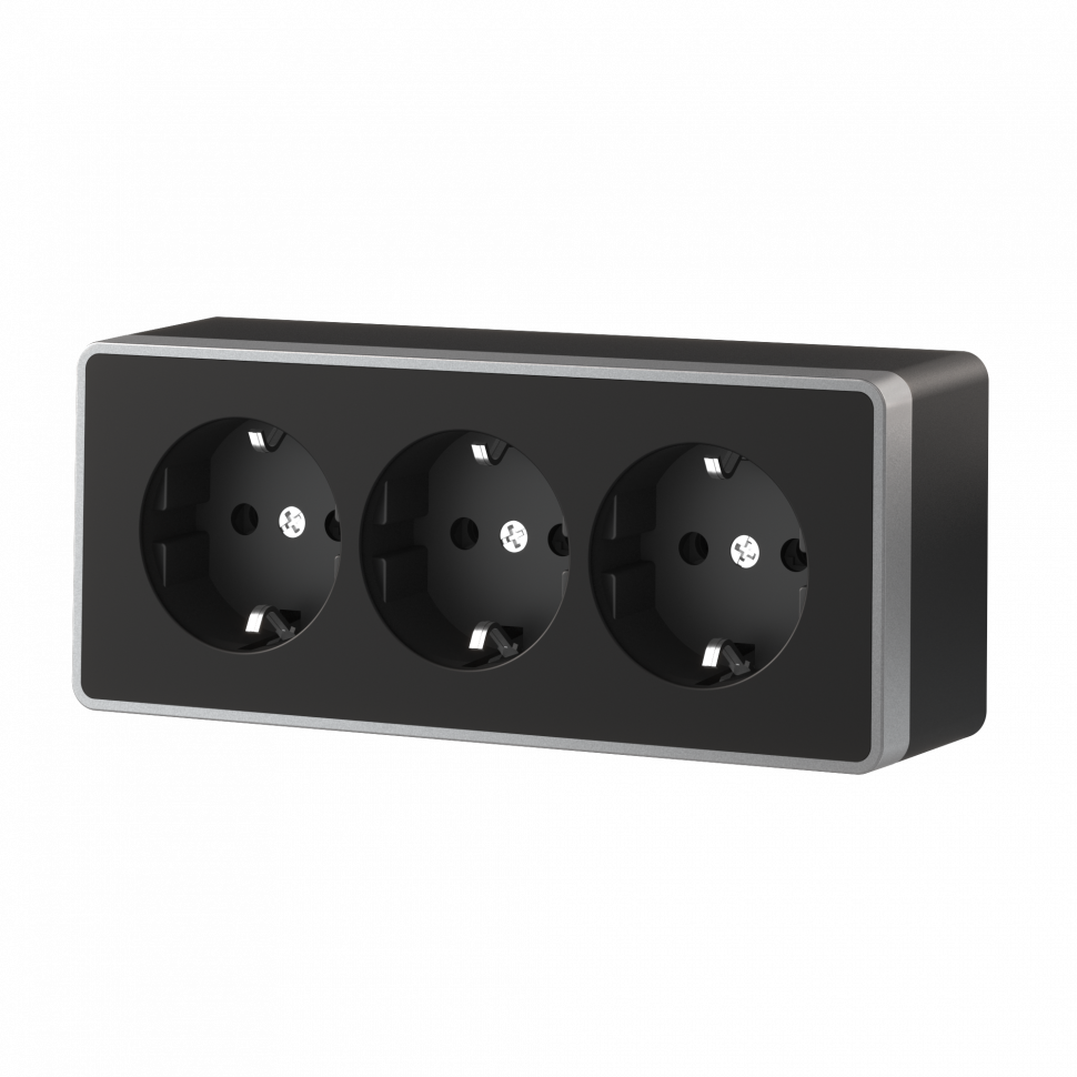 W5073134/ Розетка тройная с заземлением и шторками Gallant (черный с серебром) W5073134 фото 1 &mdash; Multielectrika