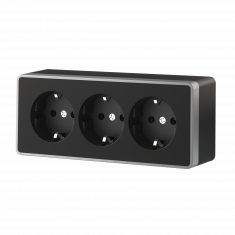 Розетка тройная с заземлением и шторками Gallant черный с серебром W5073134 &mdash; Multielectrika