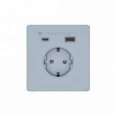 Systeme Infinity, Розетка 2К+З и зарядным устройствомUSB А+С 20Вт (250В, 16А, защитные шторки), FSE001132, Стальное небо &mdash; Multielectrika