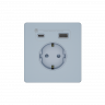 Systeme Infinity, Розетка 2К+З и зарядным устройствомUSB А+С 20Вт (250В, 16А, защитные шторки), FSE001132, Стальное небо