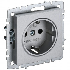 Розетка с заземлением с защитными шторками 16А IEK Brite РС14-1-0-БрА алюминий &mdash; Multielectrika
